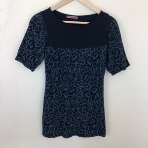 Anthropologie Velvet Blue Floral Tunic Top Size S
